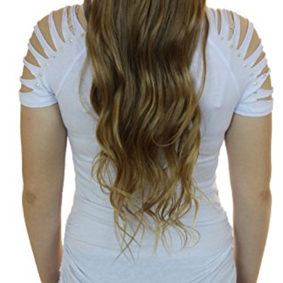 Bling White Side Cross Feather Razor Cut T Top - Picture 4 of 5